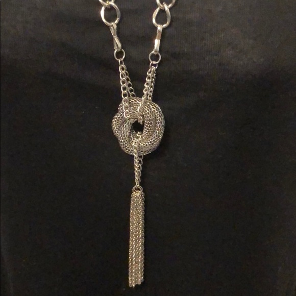 Silver Knot Fringe Necklace and Earring Set - Picture 3 of 8